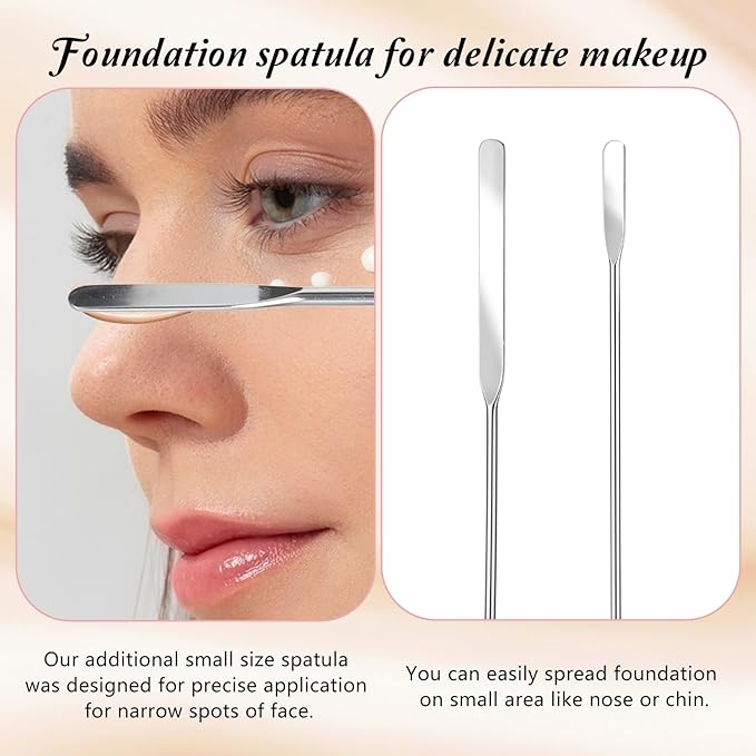 Thinp Foundation Spatula,Make Up Spatula Tool with Silicone Cosmetic Spatula Stainless Steel Makeup Palette Double Edged Spatula Makeup Spatula for Small Area of Face