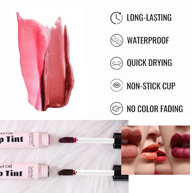 2 Colors Peel Off Lip Stain, Long Lasting Waterproof Matte Lip Tint, Non-Stick Cup Tattoo Lip Gloss, Natural Nude Lip Makeup, Magic Tinted Lip Stain (05#+06#, 2pcs/set)