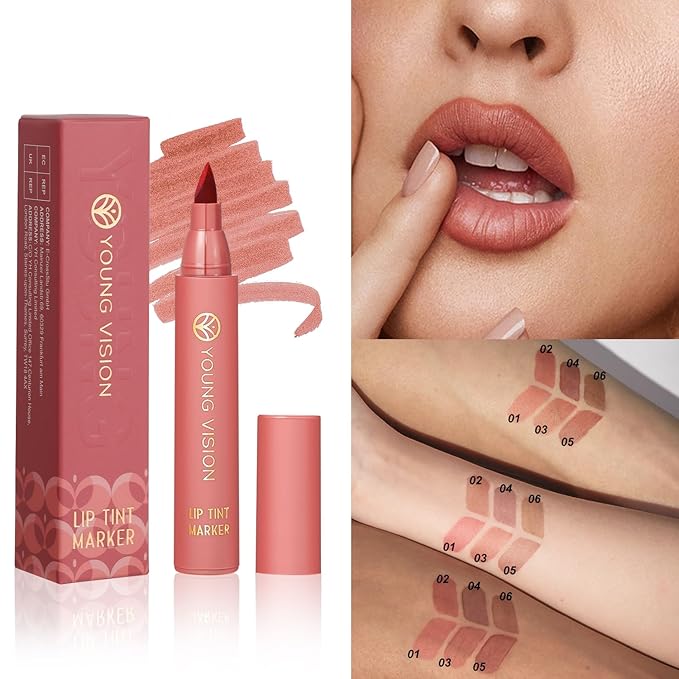 YOUNG VISION Lip Tint Marker, Lightweight Lip Stain, Liquid lipstick with Nude Matte Shades, Lip Liner and Stick 2-in-1, Long Wearing and Waterproof