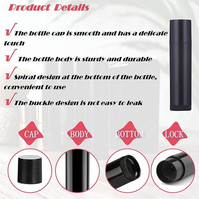 50Pcs Plastic Lip Balm Tube Bottles 5g Empty Lip Gloss Containers Refillable Deodorant Lip Sticks DIY Lip Balm Tube Holders for Homemade Lipsticks, Solid Perfume Comestics 2 Colors (Clear & Black)