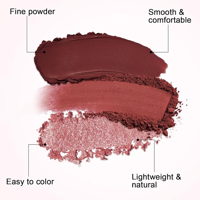 3 Color Highlighter Makeup Palette, Matte Powder Blush for Cheeks, Lightweight, Blendable, Shimmer Shadow Powder with Mirror, Easy to Create Natural Three-dimensional Look