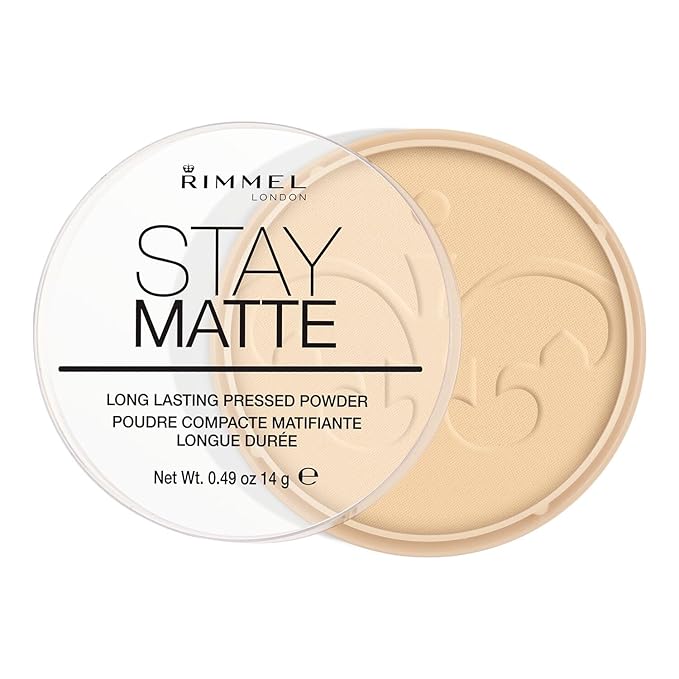 Rimmel London Stay Matte - 001 Transparent - Pressed Powder, Lightweight, High Coverage, Shine Control, 0.49oz