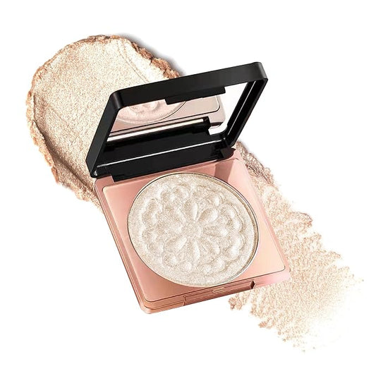 Professional Face Highlighter Palette,Pearl Shimmer Smooth Baked Powder, Lasting Sparkling Highlighter Makeup-Rose Gold