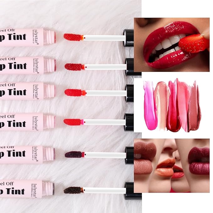 Peel Off Lip Stain, Long Lasting Waterproof and Transfer Proof Lip Tint, Matte Finish Peel Off Lip Stain, Non-stick Cup Peel Off Lipstick Lip Makeup for Women Girls (Color : Glamor)