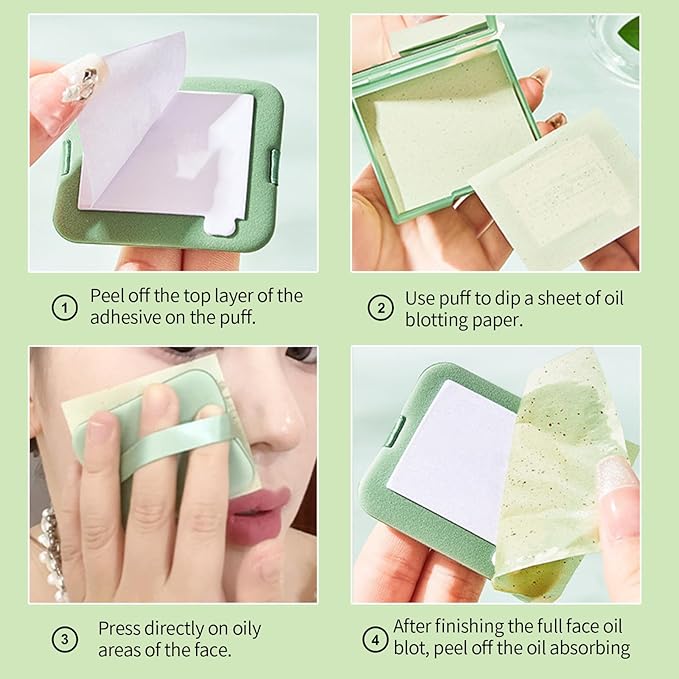 Erinde Oil Blotting Sheets for Face with Mirror and Puff, 300 Sheets Oil Blotting Paper for Oily Skin, Face Oil Absorbing Sheet, Natural Oil Control Film, Absorb Excess Oil, Makeup Friendly