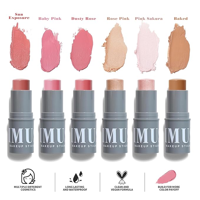 KIMUSE Highlighter Makeup Stick Duo, Cream Blush & Highlighter Trimming Stick, Creamy High Pigmented, Long Lasting, Vegan Face Make Up Sticks