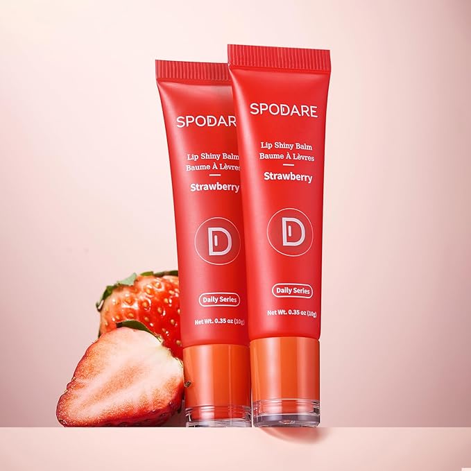 Lip Oil Balm Strawberry: Hydrate and Nourish with Natural Strawberry Extracts& Hyaluronic Acid Complex, Softening, Gloss Finish, Christmas - Light Weight with Shea Butter