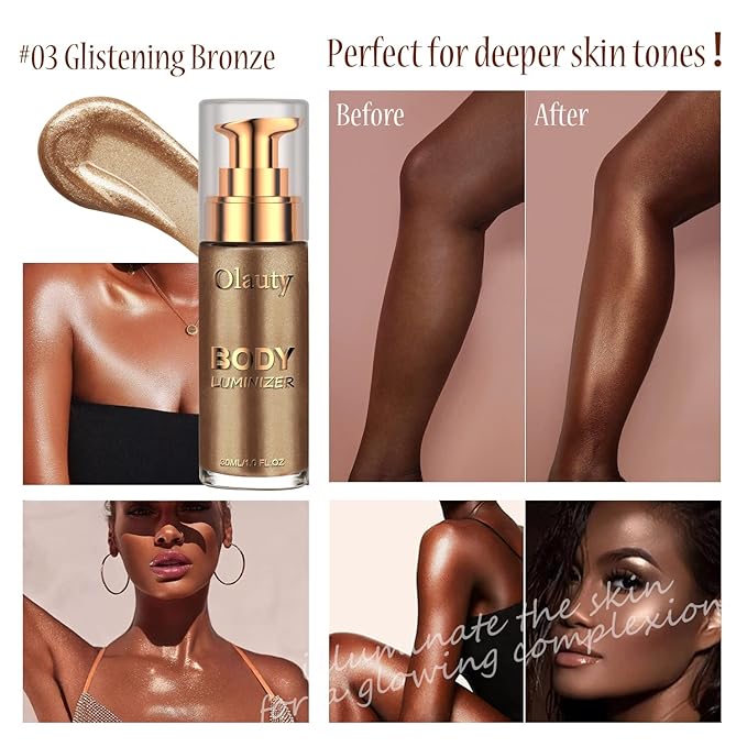 Liquid Illuminator, Firstfly Body Highlighter Makeup Smooth Shimmer Glow Liquid Foundation for Face & Body(#03 Glistening Bronze)