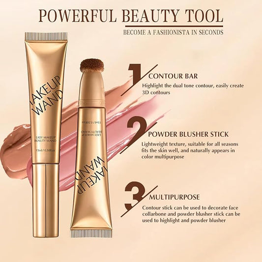 Contour Wand and Blush Wand, 2 in 1 Contouring Wands, Waterproof and Sweat Proof Makeup Stick for Women, Beauty Sticks for Cheeks, 2 in 1 Blushs with Applicator (Contour Wand, 0.66 Fl Oz)