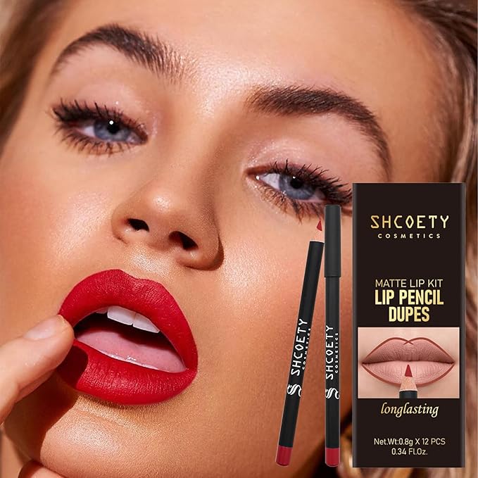 12 Colors Matte Lip Liner Set, Waterproof Long-Lasting Lip Pencils, High Pigmented Velvet Lipstick for Defining & Filling Lips, Natural Nude Shades for Eyes & Lips
