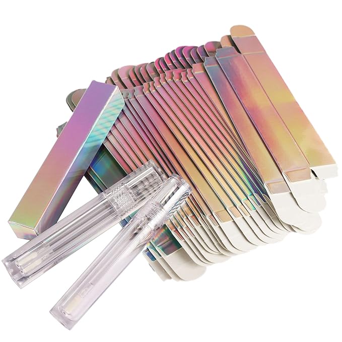 COSIDEA 50 PCS Empty Holographic siver Lip Gloss Boxes W21 xW21 xH121mm / 0.83 * 0.83 * 4.76 inch, Cosmetic Perfume Mascara Box Packaging, small Kraft Paper Box Luxury Holder Wrapping