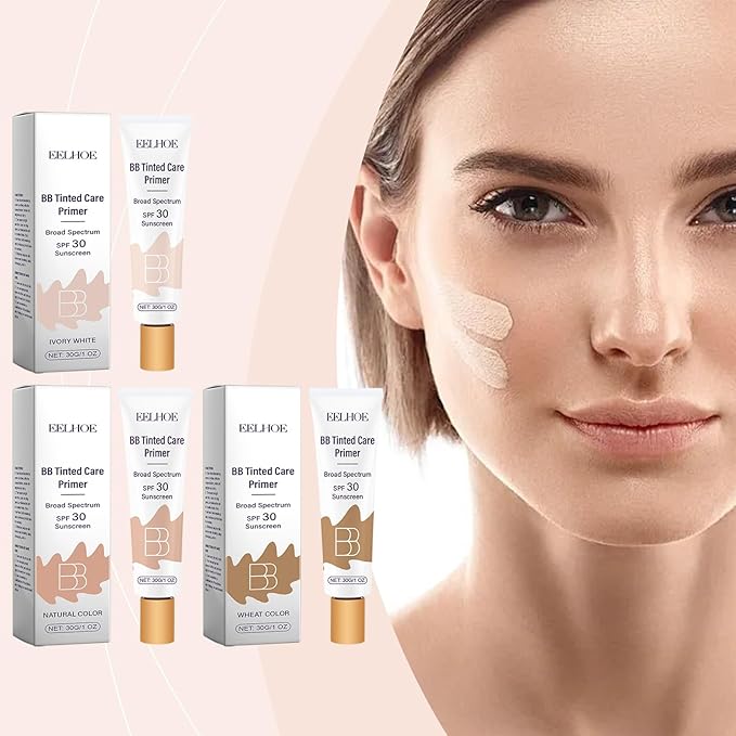 2Pcs BB Blur Tinted Moisturizer SPF 30,BB Tinted Care Primer, BB Cream Tinted Moisturizer,Hydrates & Smooths Your Skin. (Wheat)