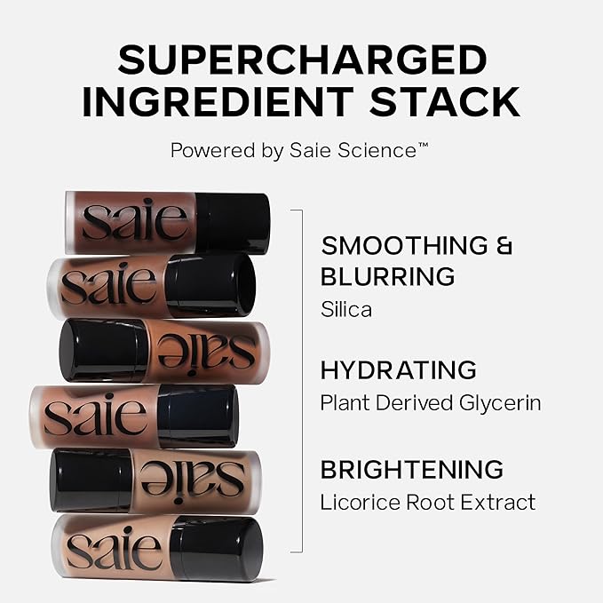 Saie Radiant Glow Duo - Dew Bronze Soft-Focus Liquid Bronzer in Spritz (0.4 oz) & Mini Glowy Super Gel Lightweight Illuminator in Sunglow (0.5 oz), Hydrating Makeup Essentials for a Sun-Kissed Glow