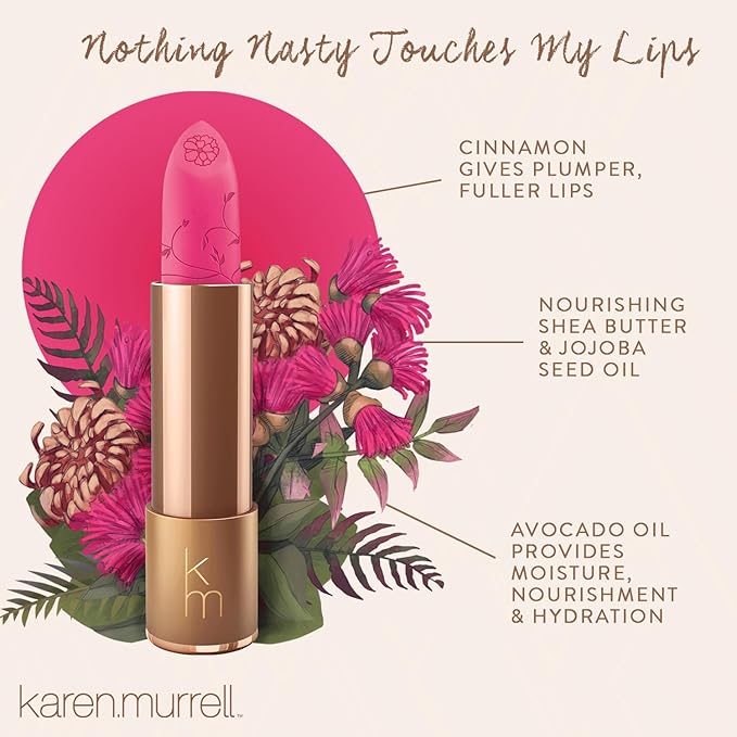 Karen Murrell - Natural Lip Stick - Lipstick 18 Sugar Rush - Hot Pink Lipstick - Matte Finish, 100% Natural Ingredients, Moisturizes & Hydrates Lips - Paraben & Cruelty Free