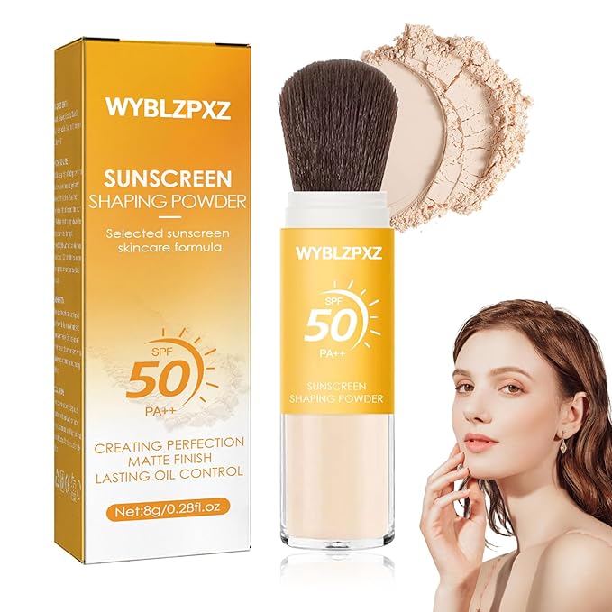 Mineral Sunscreen Setting Powder SPF50 PA++ for Face,Long-Lasting Oil Control Sunscreen Brush Powder,Matte Transparent Facial Powder Sunscreen,All Skin