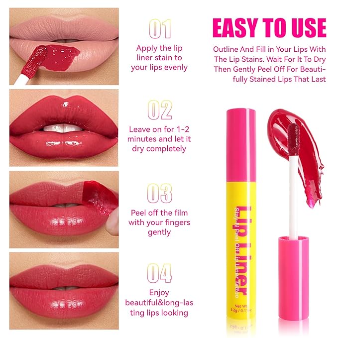 Lip Stain Peel Off, Matte Magic Tattoo Lip Liner Tint Long Lasting Lip Gloss Peel Off Colored Lipsticks, Nonstick Cup Tear-off Peel Off Lip Glaze Makeup for Women Girls, 04 Rapture Rose