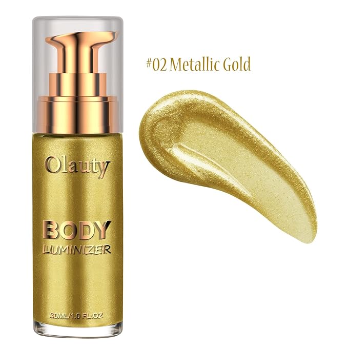 Liquid Illuminator, Firstfly Body Highlighter Makeup Smooth Shimmer Glow Liquid Foundation for Face & Body(#02 Metallic Gold)