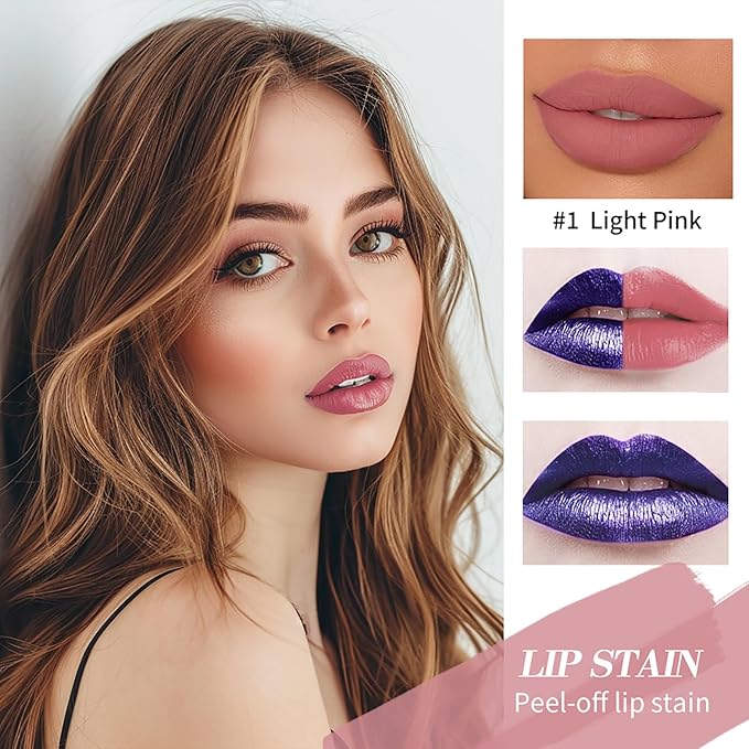 Peel-Off Lip Tint Set - Tattoo Lip Stain Kit, Long-Lasting Matte Finish, Moisturizing Peel-Off Lip Mask, Waterproof & Smudge-Proof, 24H Color Hold (#3 Hot Pink, 1)