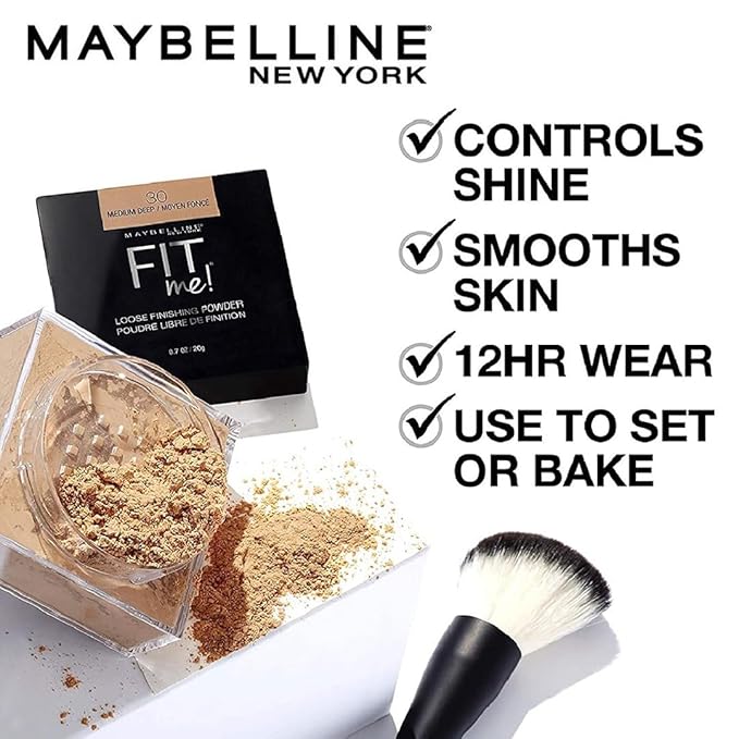 Maybelline Fit Me Loose Setting Powder, Face Powder and Finishing Makeup, Medium, 1 Count