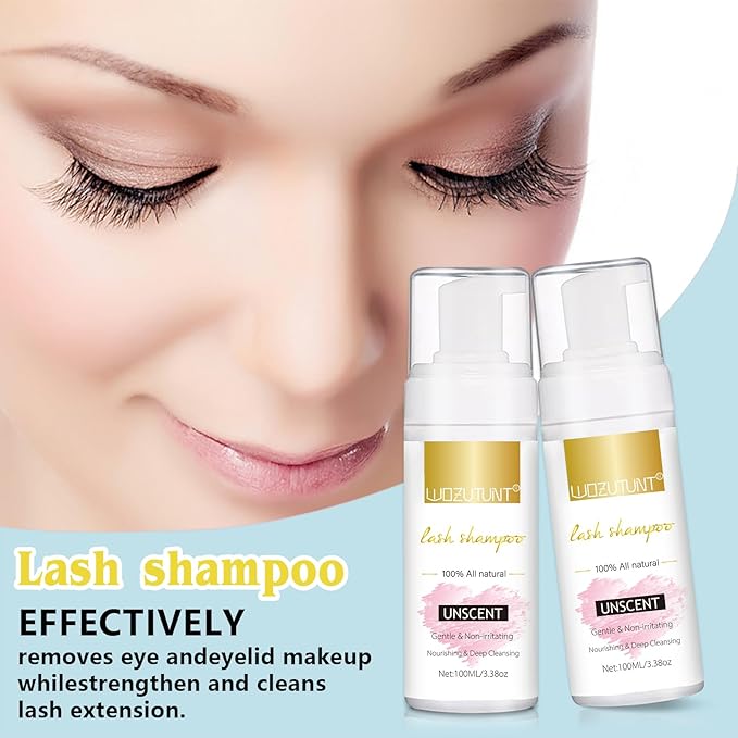 3.38OZ Eyelash Extension Cleanser Lash Mousse Unsent Lash Shampoo for Extensions, Natural Lashes Makeup & Mascara Remover Professional & Self