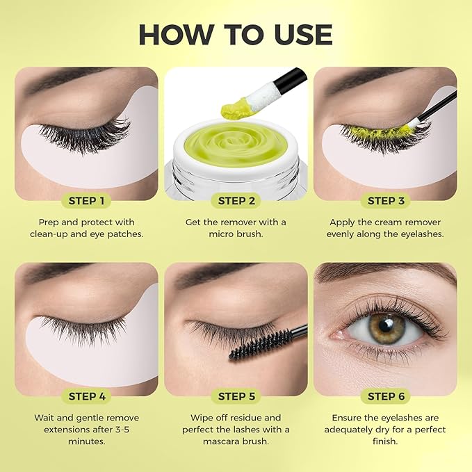 Eyelash Extension Remover Cream, Professional Lash Remover for Lash Extensions, Low Irritation, Fast Dissolution, Lash Extension Remover Cream for Salon Use, 5g (Lemon)
