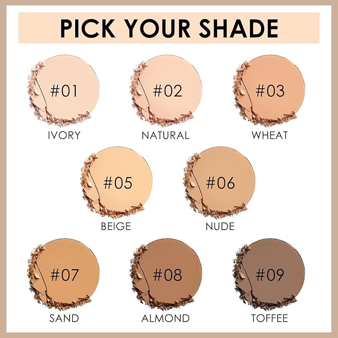 FOCALLURE Flawless Pressed Powder, Control Shine & Smooth Complexion, Pressed Setting Powder Foundation Makeup, Portable Face Powder Compact, Long-Lasting Matte Finish, Nude
