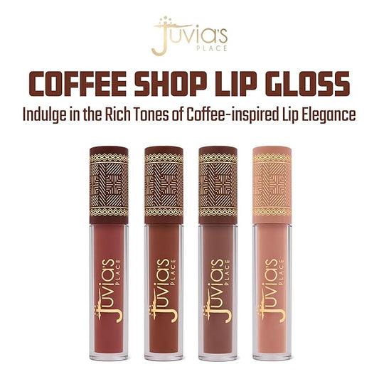 Juvia's Place Coffee Shop Lip Gloss - Chocolate Drip - Hydrating Butter Lip Gloss for Women, Long-Lasting Shine, Moisturizing Glass-like Finish, Plumping Non-sticky Lip Gloss, Suitable for every vibe