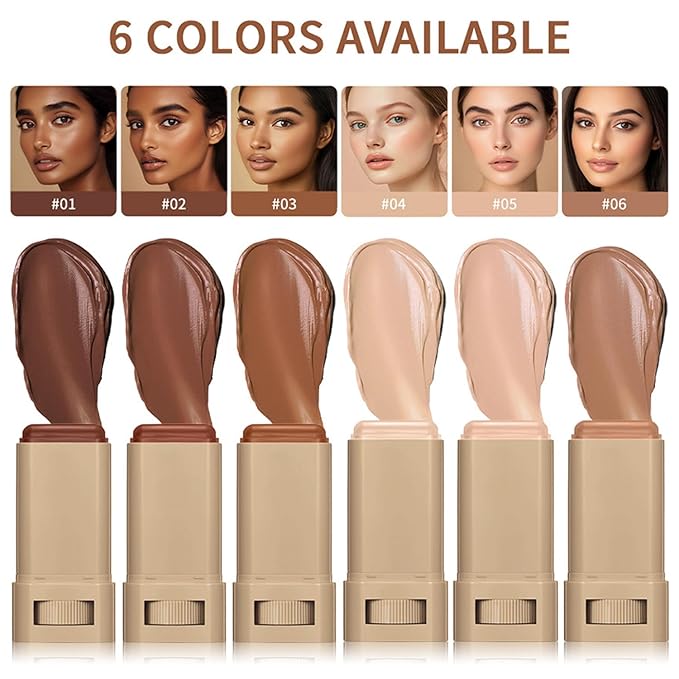 Foundation Stick Beauty Balm Serum Boosted Skin Tint, Solid Tinted Moisturizer Serum Contour Stick Foundation Skin Tint for Women, Natural Finish Makeup (6#)