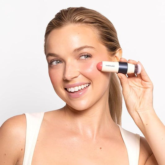 trestique Blush Stick, Vegan Blush Stick With Built-In Brush, Pink Blush Makeup For Women, Rose Makeup, 2-In-1 Creamy