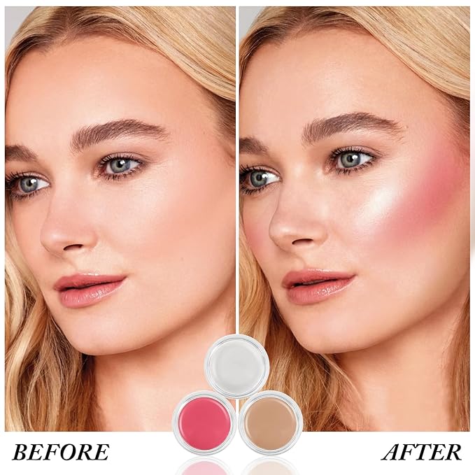 Cream Blush Contour Highlighter Palette, Bronzer Face Illuminator Kit With Brush, Contour Kit For Eyes, Cheeks And Lips