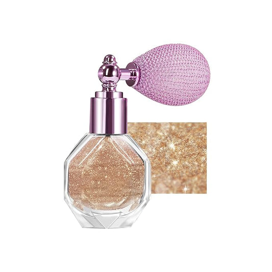 Shimmering Highlighter Powder Spray, Sparkle Powder High Gloss Spray for Face Body & Hair, Long-lasting Glitter Waterproof Face Highlighter Spray for Women Party or Daily Wear, 04