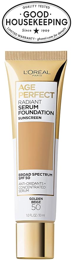 L'Oreal Paris Age Perfect Radiant Serum Foundation with SPF 50, Golden Beige, 1 Ounce