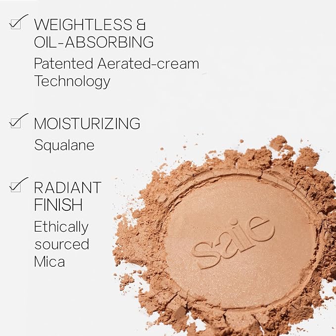 Saie Face Powder Duo, Medium - The Fluffy Brush, Soft, Multi-Use Targeted Powder Brush With Tapered Tip & Airset Radiant Loose Setting Powder, Translucent Medium (0.14 oz) - Vegan, Cruelty-Fee