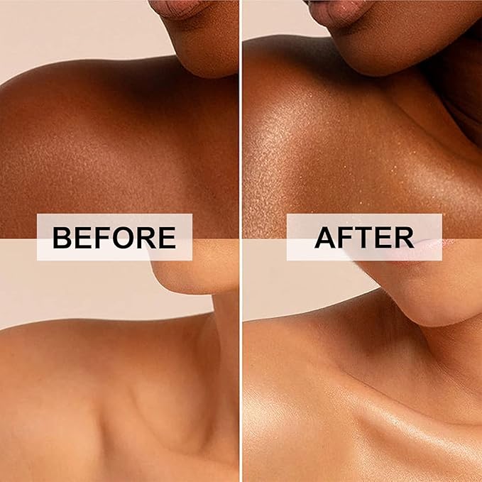Body Shimmer Oil Liquid Glitter Face Luminizer Glow Highlighter Waterproof Long Lasting Moisturizing Luminizer FaceProm Party Makeup Brush Include(Rose Gold, Body Oil)