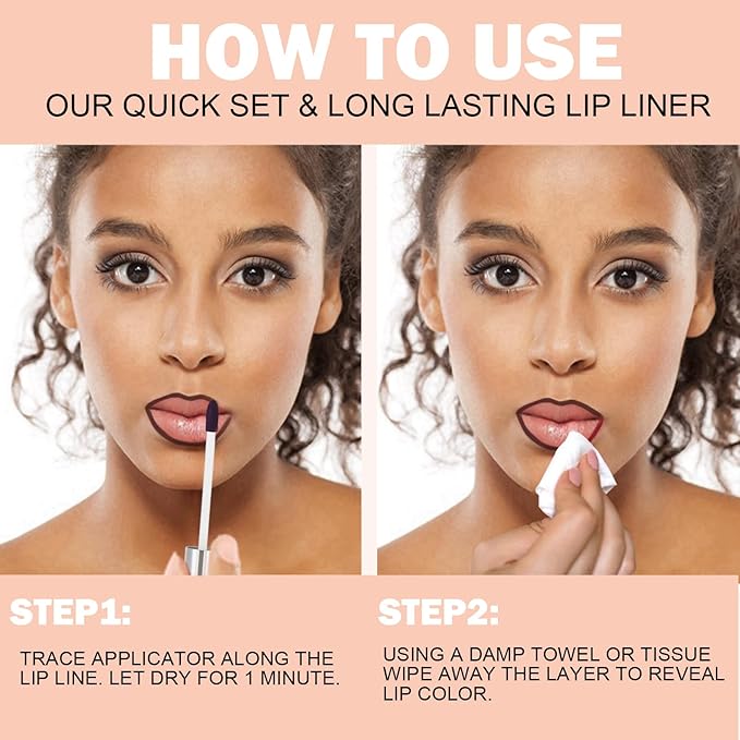 Peel Off Lip Liner Stain, Infused with Nourishing Ingredients & Vitamin E, Quick Set Lip Stain Peel Off Long Lasting For All Skin Types,#001 Nude Brown