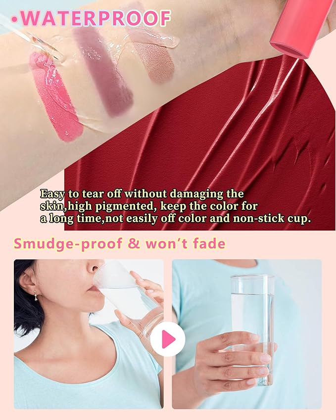 Peel Off Lip Liner Stain Set, 2Pcs Waterproof Lip Tattoo Peel Off Lip Tint Stain, Long Lasting Transfer-Proof Non Stick, Matte Finish High Pigmented Color Peel & Reveal Lipliners Makeup for Women-1+2