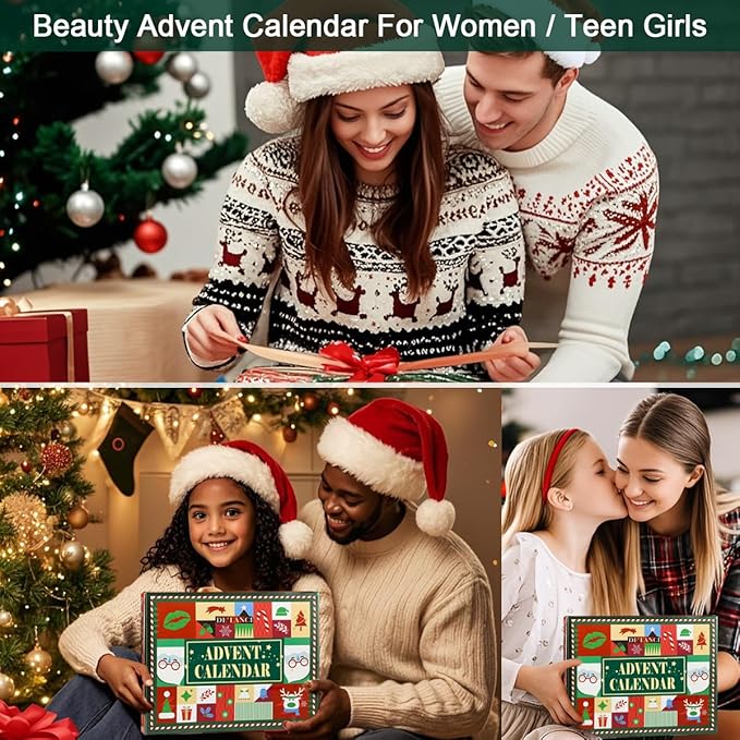 Makeup Advent Calendar 2024, DE'LANCI Christmas Surprise Makeup Gift Kit for Women,12 Days Christmas Countdown Calendar Beauty Box for Teens Girls, Xmas Cosmetic Starter Mystery Box, Cruelty Free