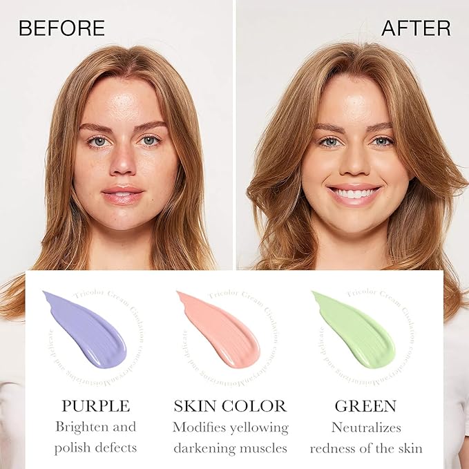 One Step Color Corrector Primer, 3 In 1 Primer for Face Before Makeup, Face Moisturizing Sunscreen Isolation Cream, SPF 50, Makeup Primer Oil Control & Concealer Skin Tone Correcting,Radiance Skin