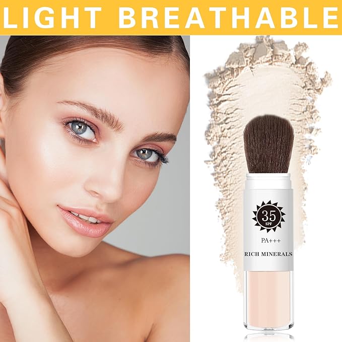 Setting Powder Sunscreen Powder Mineral Powder SPF 35, Natural Flawless Smooth Soft Matte Oil Control Brighten Concealer Translucent Powder Setting Powder Makeup With Sunscreen Brush #01 Translucent