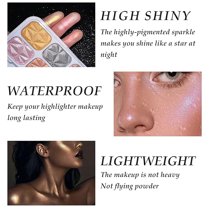 8 Colors Blush Palette Makeup, Face Highlighters Contouring Powder, Shimmer Bronzer Rubores De Maquillaje for Cheeks, Mineral Blushes Highlighting Shades Waterproof Illuminator Women Cosmetics