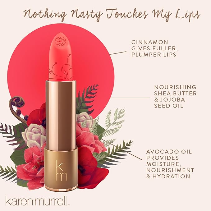 Karen Murrell - Natural Lip Stick - Lipstick 17 Poppy Passion - Coral Lipstick - Matte Finish, 100% Natural Ingredients, Moisturizes & Hydrates Lips - Paraben & Cruelty Free