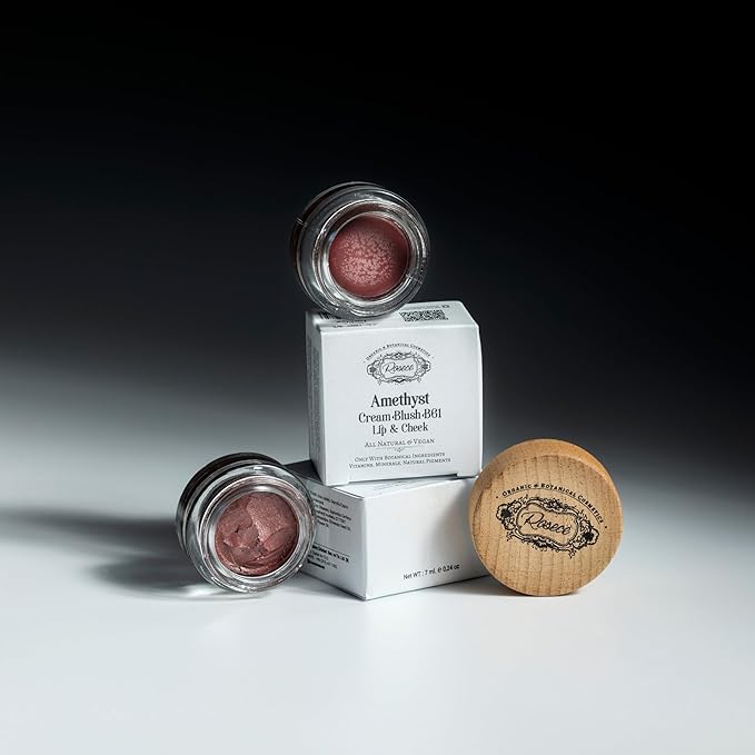 2-in-1 Cream Cheek Blush + Lip Color | Natural Mineral pigment | Soft Lips with natural oils and Vitamin E | 100% Plant ingredients, Vegan (Purple-burgundy/Shimmery-Amethyst, 0.25fl oz)