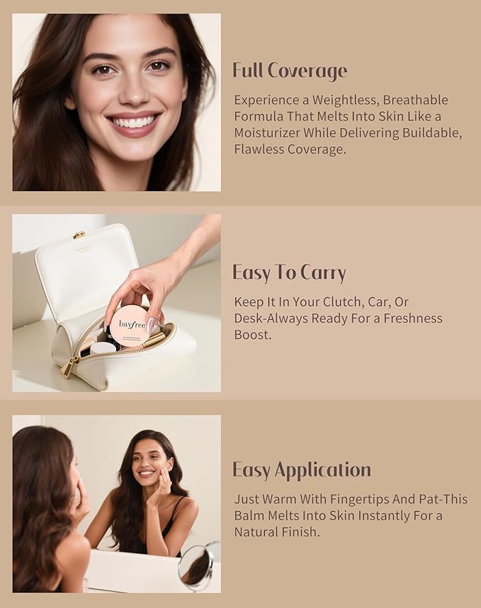 Tinted Moisture Foundation Balm, All-Day Wear Full Coverage Foundation, Hydrating & Weightless, Sweatproof & Humidity-Resistant, Buildable Natural Finish, Vegan Korean Makeup