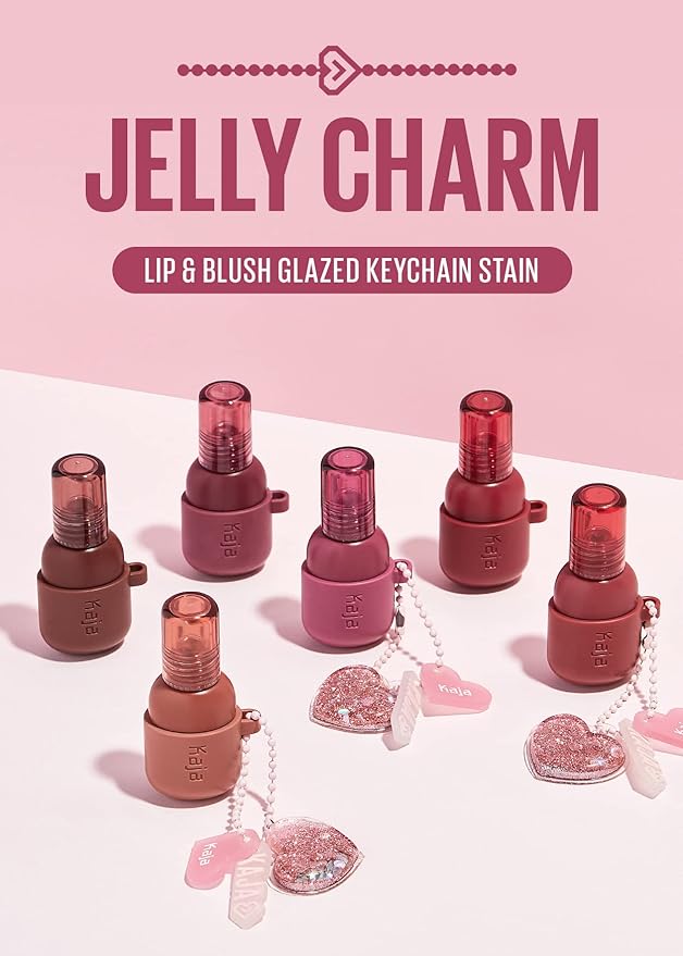Kaja Lip & Blush Glazed Keychain Stain - Jelly Charm 01 Cherry Spritz + Beauty Bento Collection - Bouncy Eyeshadow Trio 10 Spiked Ginger, 0.03 Oz Bundle