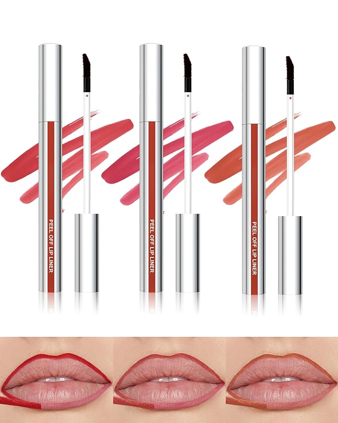3Pcs Peel Off Lip Liner Stain Set Long Lasting,Tattoo Lip Stain Lips Gloss Peel Off Lipstick, Waterproof, Transfer-Proof, High Pigmented Matte Finish Peel Off Lips Stain Makeup for Women