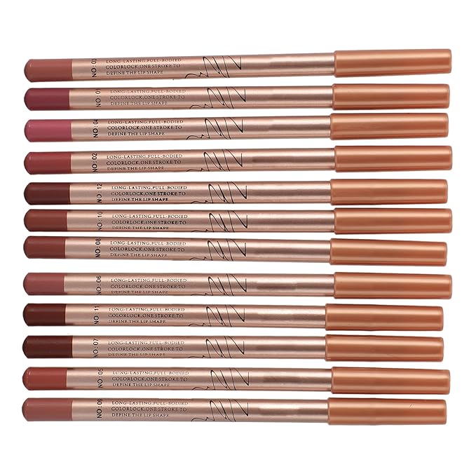 12PCS Long Lasting Lipliner Set High Pigmented, Smudge Proof Lip Makeup Pencil for Daily Use, Silky Smooth Application with 3mm Fine Tip