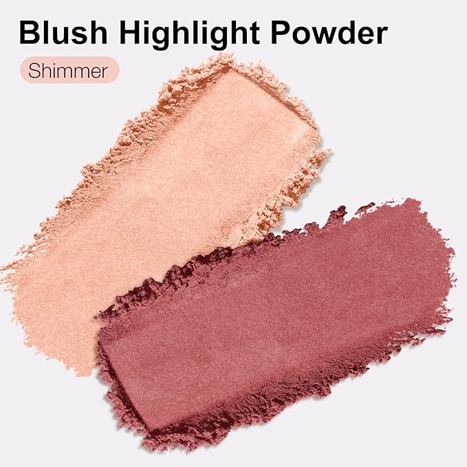 Boobeen Blush Contour Highlighter Makeup Palette, 2 Color Shimmer Smooth Powder Palette for Blush, Highlighting, Contouring the Face, Blendable Compact Highlight Contour Set