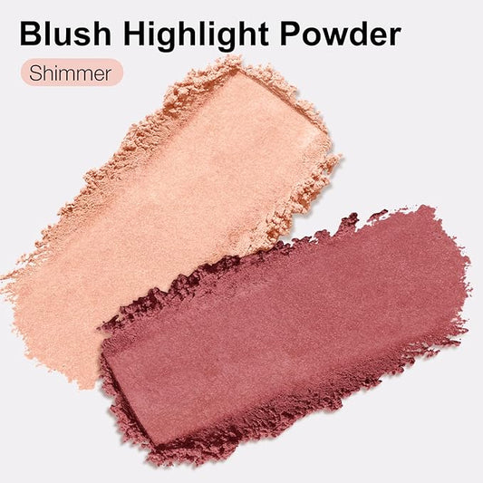 Boobeen Blush Contour Highlighter Makeup Palette, 2 Color Shimmer Smooth Powder Palette for Blush, Highlighting, Contouring the Face, Blendable Compact Highlight Contour Set