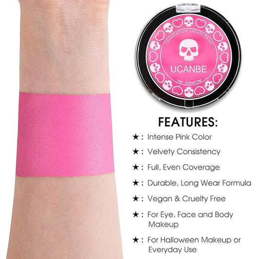 UCANBE Pink Face Body Paint Makeup Foundation, Professional Waterproof Cream Greasepaint, Non-Toxic Face Painting Kit for Halloween Makeup, Sugar Skull SFX Cosplay, Special Effects Costume & Parties