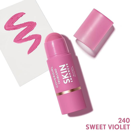 CoverGirl Trublend Skin Enhancer Blush Balm Stick, 240 Sweet Violet, Vegan Formula, Easy to Use, Glides on Effortlessly, Non-Greasy, Doesn't Crease, 0.21oz